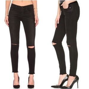 Frame Denim Le Skinny De Jeanne in Empire Distressed Raw Hem‎ Jean Black Size 27